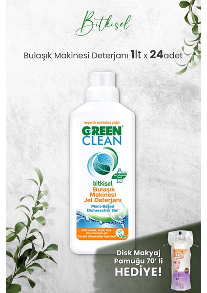 U Green Clean Bulaşık Makinesi Jel Deterjan 1 L x 24 Adet ve Hediyeli