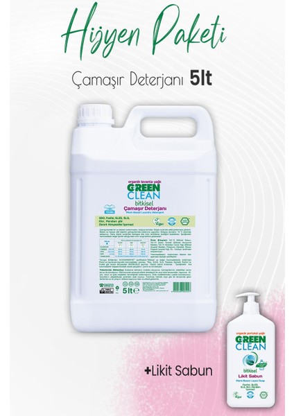 Green Clean Çamaşır Deterjanı Lavanta 5 Lt ve Likit Sabun Portakal Yağlı 500 ml