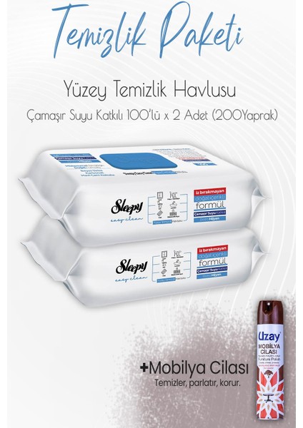 Düvenci Temizlik Paketi 8 (Çamaşır Suyu Temizlik Havlusu 200 Yaprak ve Mobilya Cilası)