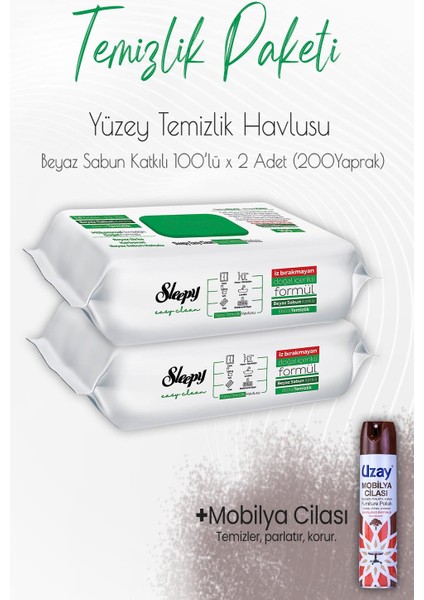 Düvenci Temizlik Paketi 10 (Beyaz Sabun Temizlik Havlusu 200 Yaprak ve Mobilya Cilası)