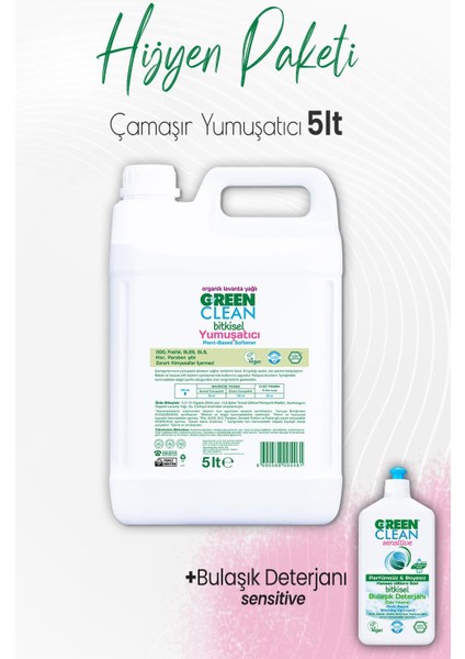 Green Clean Çamaşır Yumuşatıcı 5 Lt ve Sensitive Bulaşık Deterjanı 500 ml