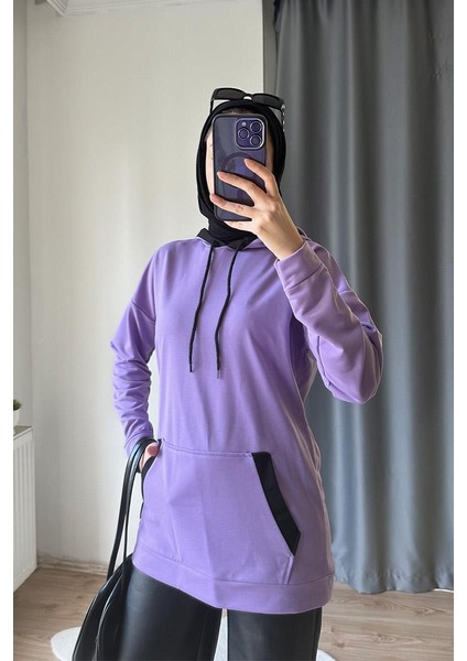 Kadın Çift Renk Garnili Sweat Brc1703 Lila