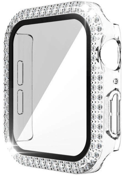 Apple Watch Serisi 9 8 7 41MM Watch Kılıf Rhinestone Elektrokaplama Pc Çerçevesi Temperli Cam Film (Yurt Dışından)