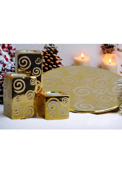 Lüks Porselen 3lü Tealight Mumluk Şamdan Biblo Heykel Hediyelik Dekoratif Ürün Masa Süsü Ev Hediye 1