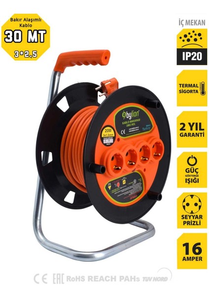 Makaralı Uzatma Kablosu 30 M 3x2,5 mm Ttr Kablo