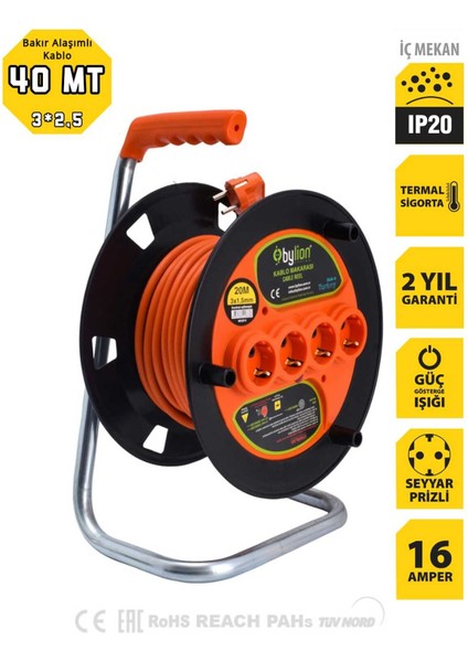Makaralı Uzatma Kablosu 40 mt 3x2,5 mm Ttr Kablo