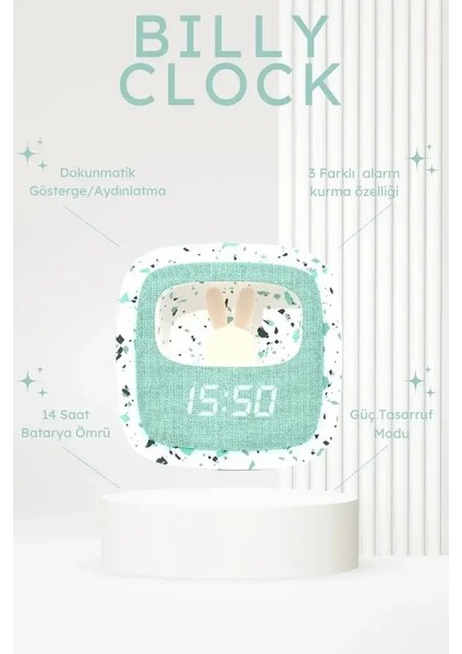 Turkuaz Terazzo Tavşan Masaüstü Saati ve Gece Lambası fiyatları