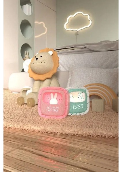 Turkuaz Terazzo Tavşan Masaüstü Saati ve Gece Lambası modelleri