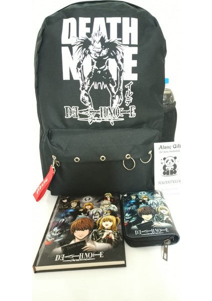 Karne Hediyesi Özel Okul Hediye Seti Anime Baskılı Laptop Siyah Okul Sırt Çantası , Defter, Cüzdan