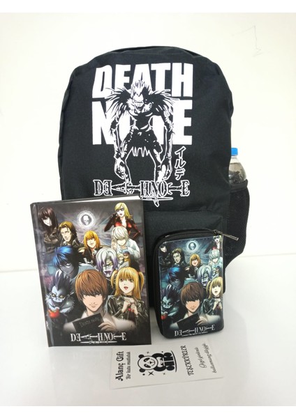 Karne Hediyesi Özel Okul Hediye Seti Anime Baskılı Laptop Siyah Okul Sırt Çantası , Defter, Cüzdan