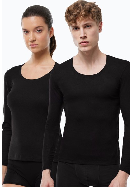 Unisex Siyah Açık Yaka Uzun Kollu Termal Içlik 343