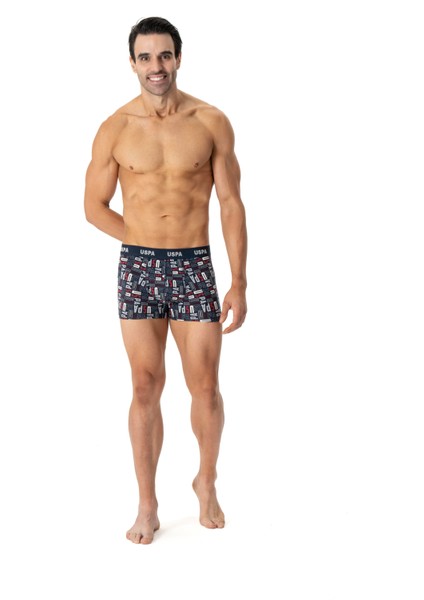 Erkek Lacivert-Saks-Baskılı 3'lü Boxer 80509