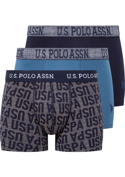 Erkek İndigo-Lacivert-Baskılı 3'lü Boxer 80503
