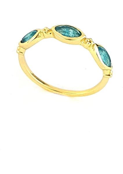 Aquamarin Taşlı 925AYAR Gümüş Üzerine Altın Kaplama Tasarım Doğal Taş Çıtır Yüzük