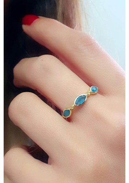 Aquamarin Taşlı 925AYAR Gümüş Üzerine Altın Kaplama Tasarım Doğal Taş Çıtır Yüzük fiyatları