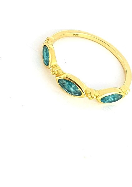 Aquamarin Taşlı 925AYAR Gümüş Üzerine Altın Kaplama Tasarım Doğal Taş Çıtır Yüzük modelleri