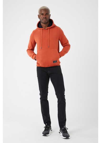 Içi Polarlı Regular Fit Standard Kesim Kanguru Cepli Basic Kapüşonlu Sweatshirt