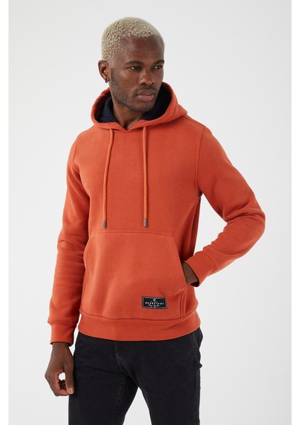 Içi Polarlı Regular Fit Standard Kesim Kanguru Cepli Basic Kapüşonlu Sweatshirt