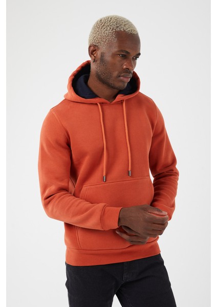 Içi Polarlı Regular Fit Standard Kesim Kanguru Cepli Basic Kapüşonlu Sweatshirt