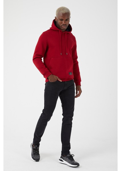 Içi Polarlı Regular Fit Standard Kesim Kanguru Cepli Basic Kapüşonlu Sweatshirt