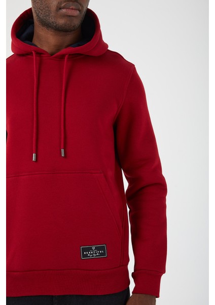 Içi Polarlı Regular Fit Standard Kesim Kanguru Cepli Basic Kapüşonlu Sweatshirt