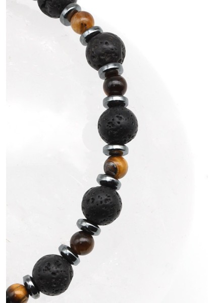 Kaplan Gözü - Lav - Hematit Doğal Taş Makrome Örme Bileklik fiyatları