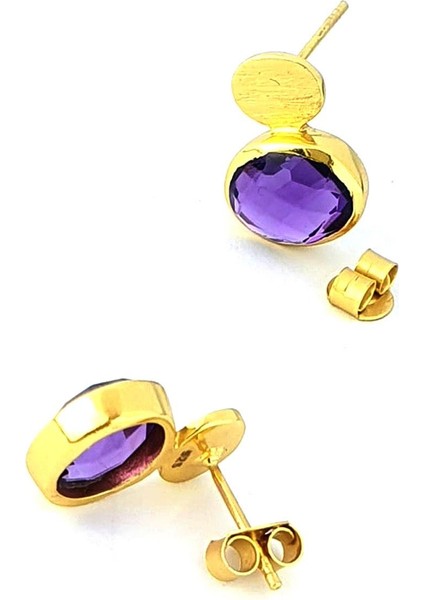 Ametist Taşlı 925AYAR Gümüş Üzerine Altın Kaplama Tasarım Doğal Taş Küpe fiyatları