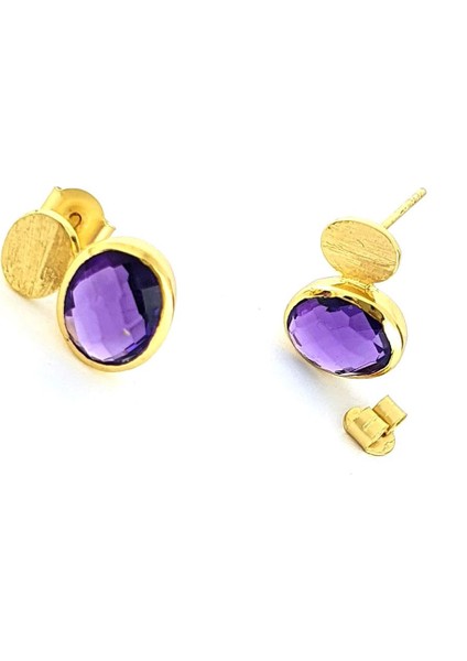 Ametist Taşlı 925AYAR Gümüş Üzerine Altın Kaplama Tasarım Doğal Taş Küpe modelleri