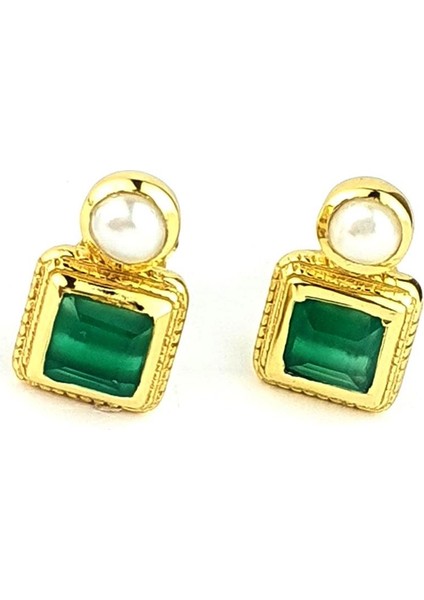 Inci ve Kök Zümrüt Taşlı 925AYAR Gümüş Üzerine Altın Kaplama Tasarım Doğal Taş Küpe fiyatları