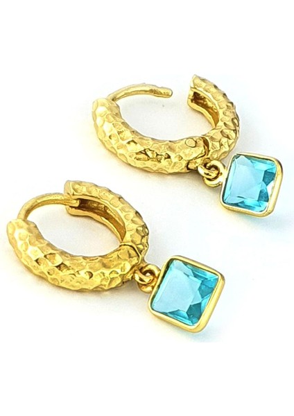 Aquamarin Taşlı 925AYAR Gümüş Üzerine Altın Kaplama Doğal Taş Minimal Halka Küpe fiyatları