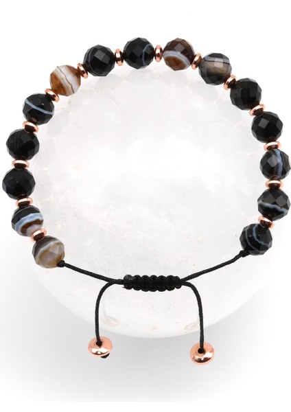 Akik Doğal Taş Fasetli Kesim Makrome Örme Bileklik