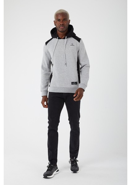 Içi Polarlı Regular Fit Standard Kesim Kanguru Cepli Basic Kapüşonlu Sweatshirt