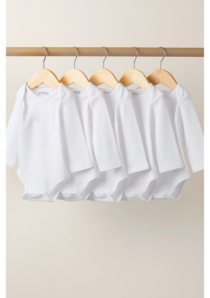Organik Pamuk 5li Beyaz Uzun Kollu Bebek Body