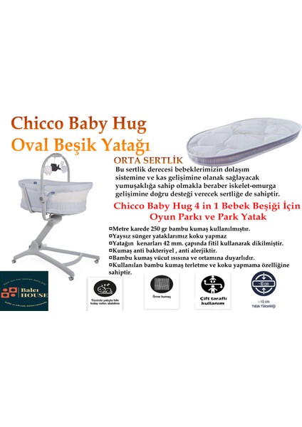 Chicco Baby Hug Uyumlu Anne Yanı Oval 35X75 cm Bambu Beşik Yatağı