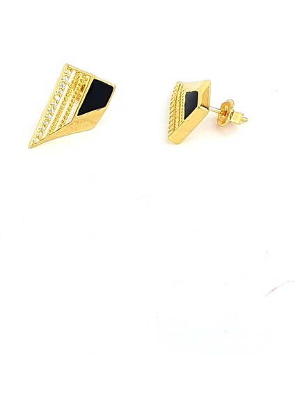 Siyah Mineli 925AYAR Gümüş Üzerine Altın Kaplama Luxury Tasarım Trend Küpe modelleri
