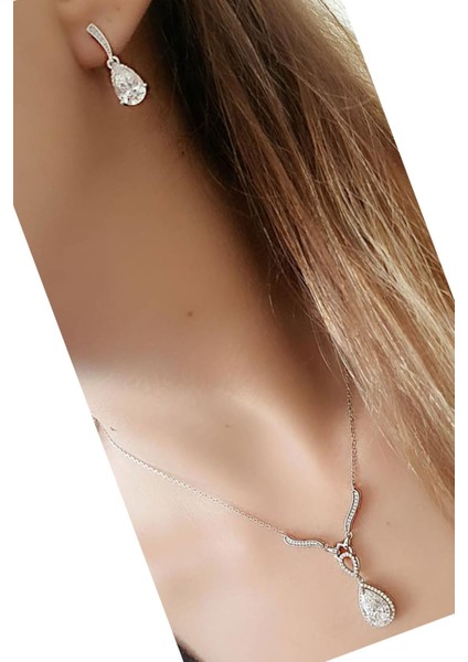 SKY DIAMOND Gümüş Kolye Küpe Takı Seti