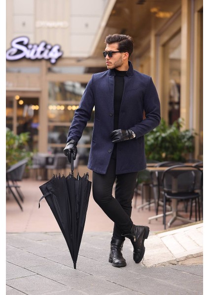 Erkek Siyah slim Fit dar kesim Kaşe Kaban Yeni Sezon fiyatları