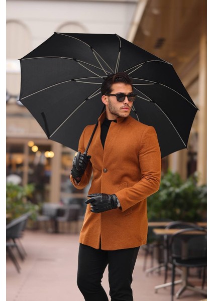 Erkek Siyah Regular Fit Kaşe Kaban Yeni Sezon