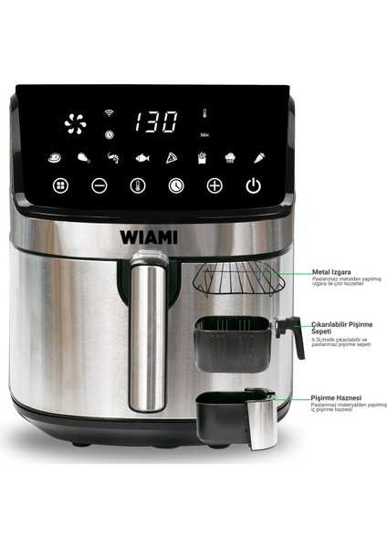 Airfryer 6.5l Inox Akıllı Hava Fritözü
