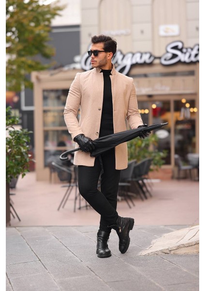 Erkek Siyah Regular Fit Kaşe Kaban Yeni Sezon fiyatları