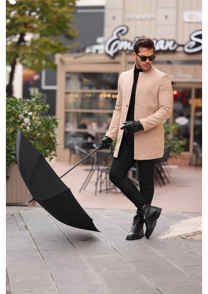 Erkek Siyah Regular Fit Kaşe Kaban Yeni Sezon modelleri