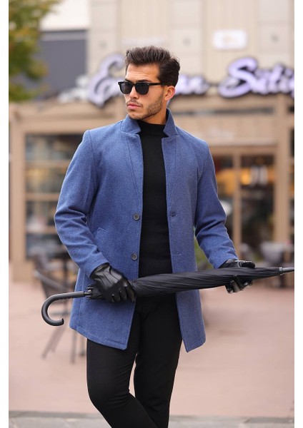 Erkek Siyah Regular Fit Kaşe Kaban Yeni Sezon