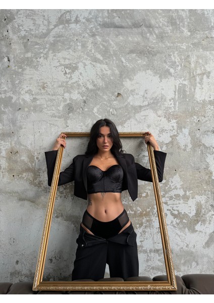 Eros Kadife Siyah Bustiyer Takım (648T)