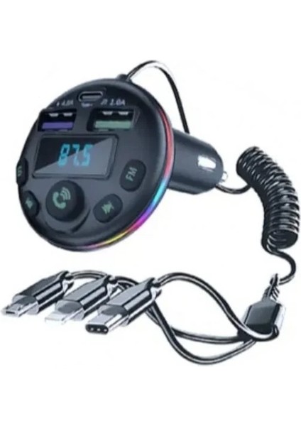 Bluetoot Fm Transmitter Fm Verici Dijital Göstergeli 36W Pd Giriş Şarj Özellikli Microsd Kart Girişi Micro Type-C Lightining Kablolu…
