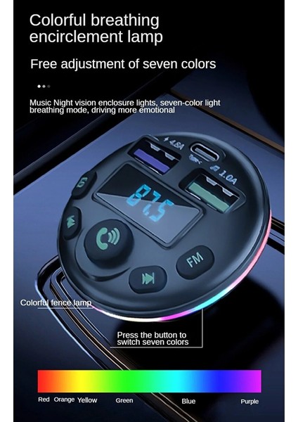 Bluetoot Fm Transmitter Fm Verici Dijital Göstergeli 36W Pd Giriş Şarj Özellikli Microsd Kart Girişi Micro Type-C Lightining Kablolu…