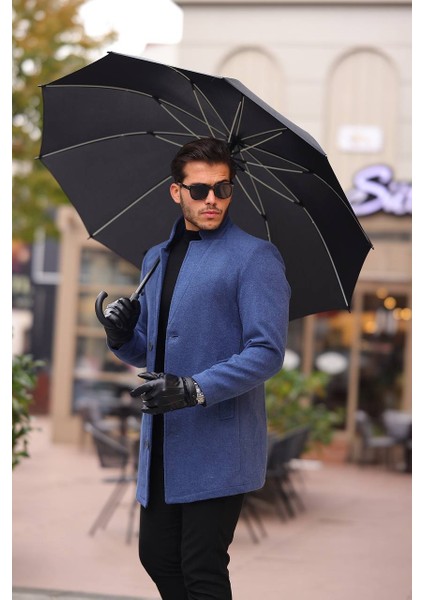 Erkek Siyah Regular Fit Kaşe Kaban Yeni Sezon