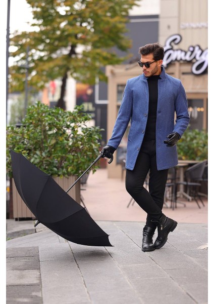 Erkek Siyah Regular Fit Kaşe Kaban Yeni Sezon modelleri