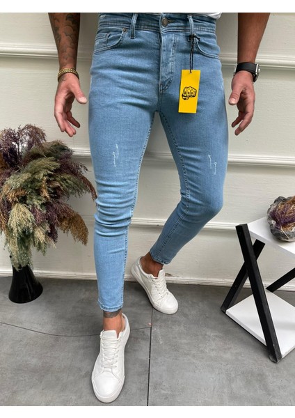 Erkek Slimfit Kesim Likralı Yıpratmalı Kot Pantolon