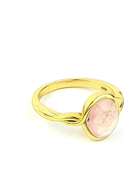 Pembe Kuvars Taşlı 925AYAR Gümüş Üzerine Altın Kaplama Tasarım Doğal Taş Yüzük fiyatları