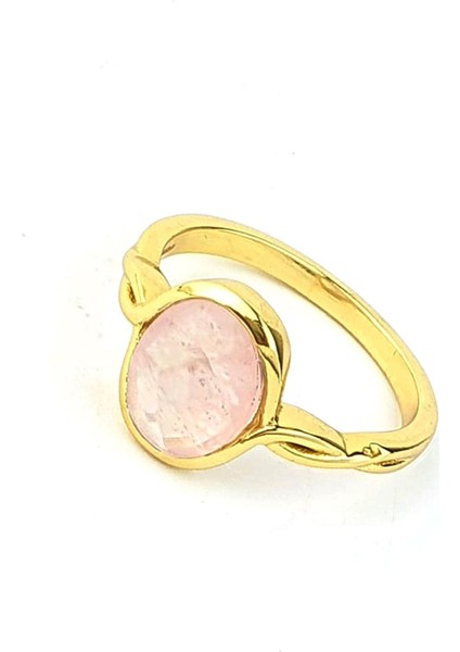 Pembe Kuvars Taşlı 925AYAR Gümüş Üzerine Altın Kaplama Tasarım Doğal Taş Yüzük modelleri